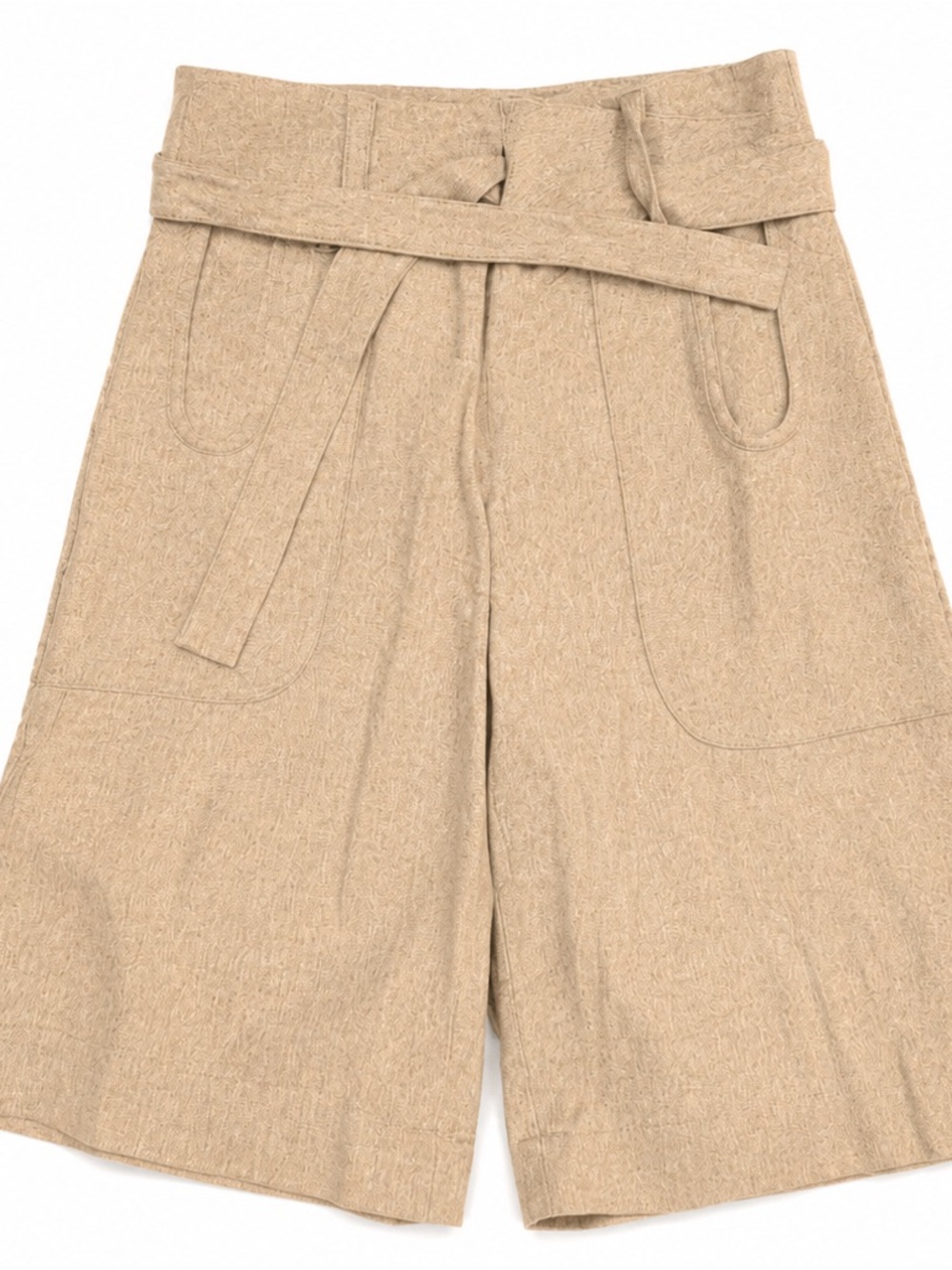 French Connection Beige High-Waist Wide-Leg Belted Pants